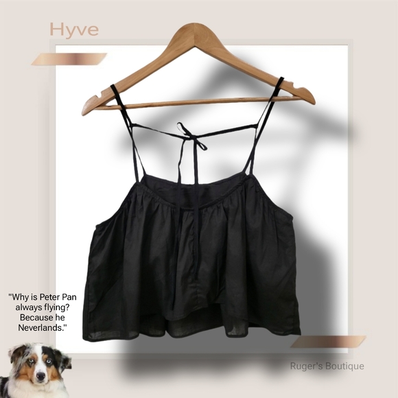 🌿HYFVE Women's Large Black Sleeveless Built in Bra Spaghetti Strap Crop-CUTE! - Picture 9 of 10